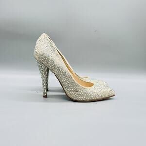 Betsey Johnson Shoes Womens 7.5 White Shine Rhinestone Pumps Stiletto Wedding